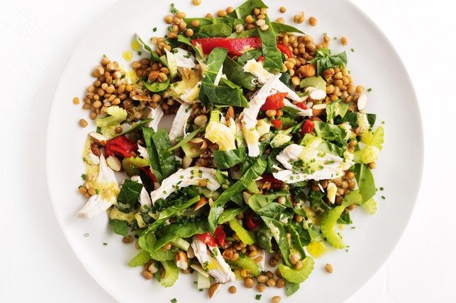 Lentil Shredded Spinach and Poached Chicken Salad - Optimise Nutrition